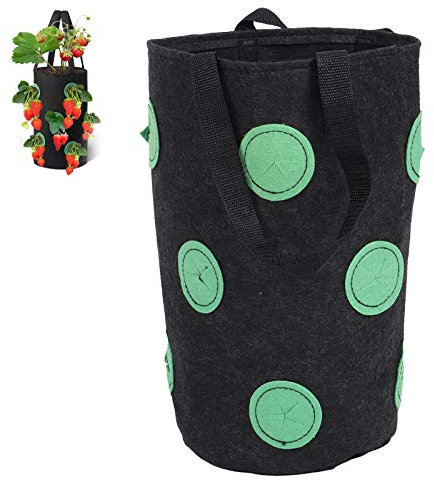 Dilwe Bolsa para macetas de Fresas, Bolsa para siembra de 12 Agujeros, Aprox. 20x35cm / 7.9x13.8in Cultivo de Fresas, Flores, plantones(Black, 3 gallons 20 * 35cm (12 Holes))