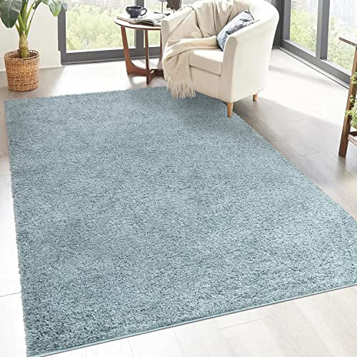 carpet city Shaggy Hochflor Teppich - 60x110 cm - Türkis - Langflor Wohnzimmerteppich - Einfarbig Uni Modern - Flauschig-Weiche Teppiche Schlafzimmer Deko
