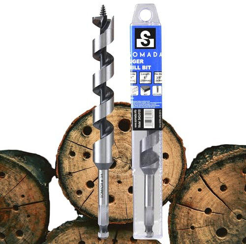 SOMADA 3/4-Inch x 8-Inch Auger Drill Bit for Wood, Hex Shank 3/8-Inch One Piece, Ship Auger Long Drill Bit for Soft and Hard Wood, Plastic, Drywall and Composite Materials,