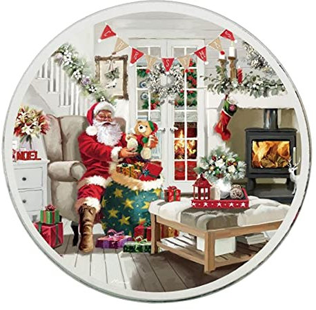 Lesser & Pavey Christmas Candle Plate/Coaster - Glass 10cm Tableware/Decoration - Santa