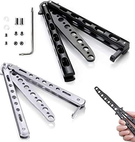 Sternstunde Butterfly Trainer, 2 Pack Balisong Trainer, Safety Blunt Butterfly Knife für Anfänger - Schwarz und Silber