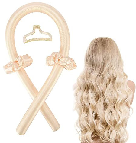 Heatless Lockenwickler Silk Hair Curler für Langes Mittleres Haar, Soft No Heat Curling Ribbon Schlaf DIY Styling Kit für Frauen Mädchen von Zuhause,Champagne
