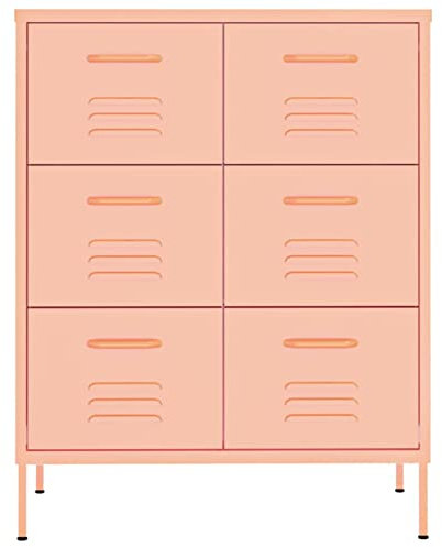 Goliraya Schubladenschrank Sideboard Kommode Stahlschrank Beistellschrank Mehrzweckschrank Bücherschrank Metallschrank Stahl Rosa 80x35x101,5 cm