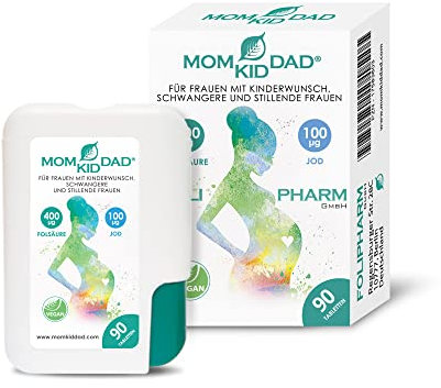 MomKidDad - Folsäure und Jod für Frauen mit Kinderwunsch, während der Schwangerschaft und Stillzeit - Vegan, 90 Mini-Tabletten für 3 Monate, in einer praktischen Klick-Box