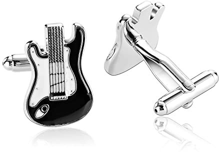 Musihy Manschettenknöpfe Personalisiert, Gitarre Personalisierte Manschettenknöpfe aus Schwarz Weiss Edelstahl Geschenke für Papas