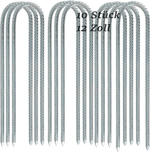 ZEONHEI 10 Stück 12 Zoll Bodenanker Verzinkt, 30cm U-förmige Zeltheringe, Garten Heringe Erdnägel Stabil mit Meißelspitze, Bodenanker Erdanker für Trampolin, Camping, Zelte, Vordächer, Schaukel