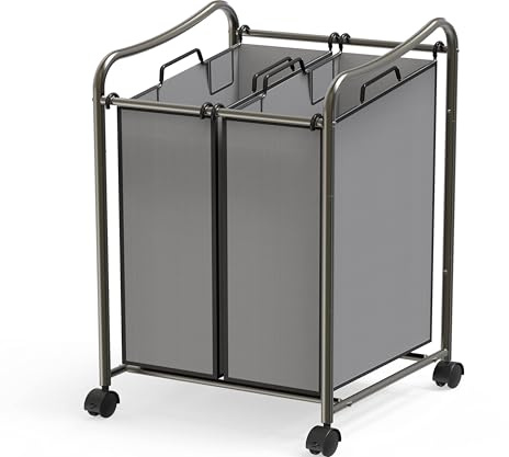 SimpleHouseware 2 Bags Laundry Sorter, Dark Grey
