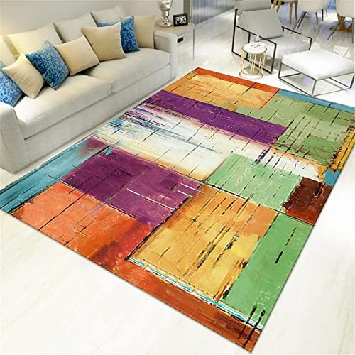 DJHWWD Teppich Kinderzimmer Teppich Antirutschunterlage Teppichs Alon Orange Fuzzy Rechteck Muster Teppich Restaurant Einfache Reinigung 80X120Cm Bettumrandung Teppich Orange