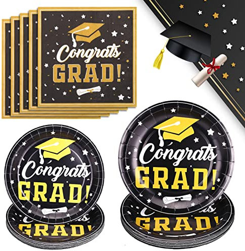 KESOTE Graduation Party Plates & Napkin Set Grad Party Dinnerware for 24 Guest High School College Master PhD. Congrats Graduation Favors