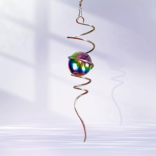 Goollyrusim Gazing Ball Spiralschwanz mit mehrfarbiger Edelstahl-Kugel, Windspinner-Stabilisator, Spiralschwanz, Windspiel, Outdoor-Hängedekoration für Garten, Hof, Terrasse, Weihnachtsdekoration, 33