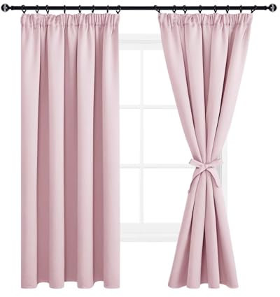 DWCN Vorhang Verdunkelungsgardinen Dicke Blickdichte Vorhänge mit Kräuselband Vorhänge mit Vorhang-Krawatten, 200x140 cm(HöhexBreite), Blush Pink, 2er Set