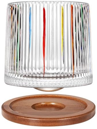 Uten Rotatable Old Fashioned Glass Cup, 275ml/10oz Crystal Whiskey Glass, Wood Coaster, Thickening, Used as Rum Glass, Cocktail Cup, Coffee Cup, Milk Cup to Relax and Reduce Stress - 1 Piece, U-X1901