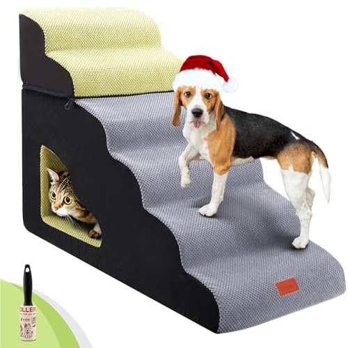LOOBANI Hundetreppe für Hochbett, 76,2 cm Höhe, 6 Stufen, weicher Schaumstoff, gespleißte Hundetreppe für Bett, rutschfeste stabile Haustiertreppe, Hunderampe für kleine Hunde, ältere Haustiere, Grau