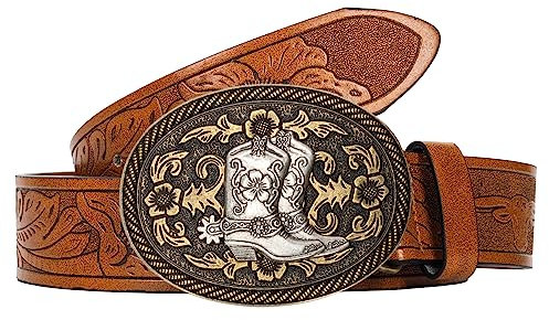 INOGIH Cintura larga da donna, stile western cowboy, vintage, in pelle, stile boho, per jeans, vestito e gonna, Stivali-marrone, For Waist 28-38 in