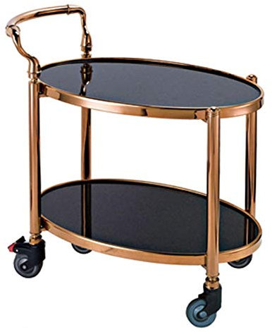 TEmkin Barwagen, ovaler Metall-Rollbar, Servierwagen, mobiler Mehrzweckwagen für Zuhause, Küche, Club, rollender Servier-Barwagen, Küchenbar-Servierwagen (Silber) (Armlehne Roségold)