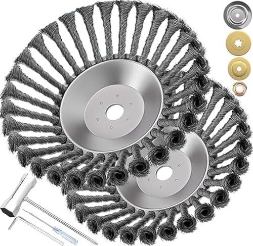 2 Pcs Unkrautbürste Freischneider, Wildkrautbürste für Motorsense, Wildkraut Fugenbürste, 25,4mm Unkrauttrimmer Rundbürste Drahtbürste, Rasentrimmer Zubehör zur Effektiven Entfernen Unkraut und Moos
