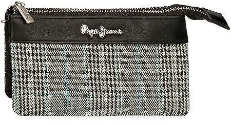 Pepe Jeans Kendra Porte-Monnaie Trois Compartiments Noir 17,5 x 9,5 x 2 cm Polyester avec détails en Cuir synthétique, Noir, Talla única, Porte-Monnaie à Trois Compartiments