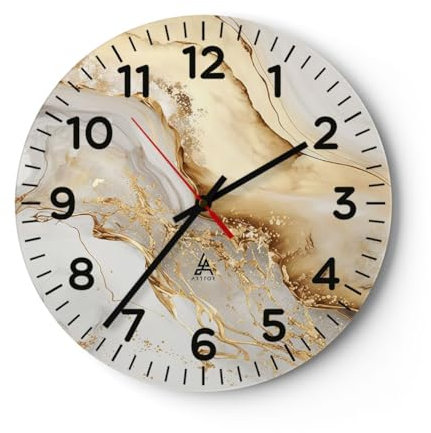Modern Wanduhr Marmor Glanz Elegant 30x30cm Rund Klein Wand Uhr Glas Analog Zimmeruhren Küche Büro Wohnzimmer Glasuhr Wall Clock Dekoration Design Wanddekoration Küchenuhr C4AR30x30-5730