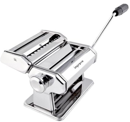 Improve Macchina per la Pasta Manuale in Acciaio Cromato, Rulli in Lega di Alluminio, per Lasagne, Fettuccine, Tagliatelle, 7 Spessori IMPMP150QF