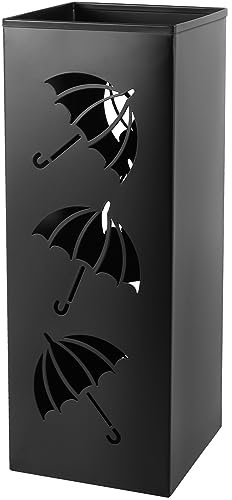 CIVG Porte Parapluie avec Bac,Porte-parapluie en Métal 16×16×42cm,Support pour Parapluie,Porte-parapluie pour Ranges Parapluies,Bâtons de Ski,Béquilles,Batte de Baseball(Noir)