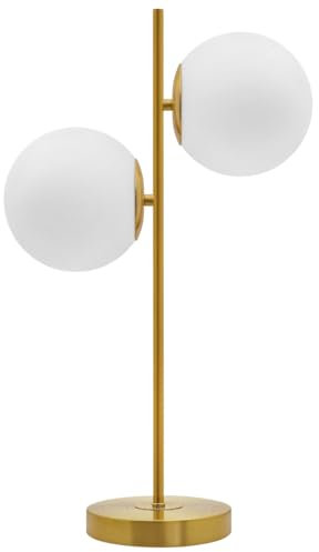 Antique Brass Table Lamp Twin Opal Globe Frosted Glass Shades, Glass Ball Desk Lamp H3118