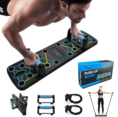Lvpradior 12 en 1 Push up Board, équipement de Fitness Multifonction Pliable à la Maison, avec barre de préhension et corde de résistance, pour intérieur, Gymnase, Exercice de Fitness en Plein air