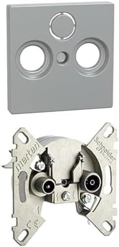 Bundle aus Merten 297560 Zentralplatte für Antennensteckdosen, aluminium, System M, Made in Germany + Merten 466099 BK-/Sat-Antennensteckdose Unterputz, TV-SAT -R Steckdose, 2fach, Made in Germany