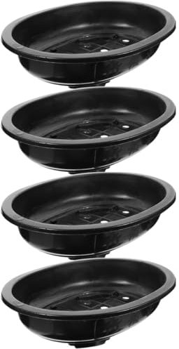 Amosfun 4 Stück ovaler Blumentopf zimmerpflanzen Sukkulenten Bonsaischale Blumentopf aus Keramik quadratische Vase großer Behälter Blumenpflanzhalter Pflanzer mit Tablett Halterung Kaktus
