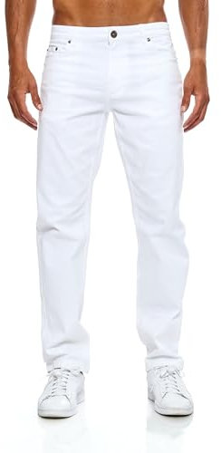 JEEL Herren-Jeans - Regular-Fit Straight-Cut - Stretch - Jeans-Hose Basic Washed 08-Weiß 33W / 32L