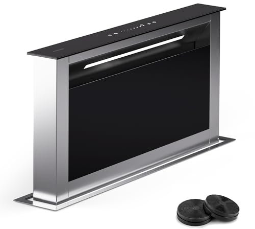 Klarstein Hotte Aspirante 60 cm, Hottes de Cuisine 2 en 1 à Aspiration Descendante, Débit d'Air de 576 m³/h, Modes de Ventilation, Eclairage LED, Tactile, Hotte Aspirante de Cuisine Silencieuse