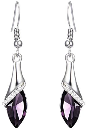 Bishilin Ohrhänger Versilbert Damen, Ohrringe Hängend Tropfen mit Violett Zirkonia Silber Ohrringe Jugendstil Modeschmuck