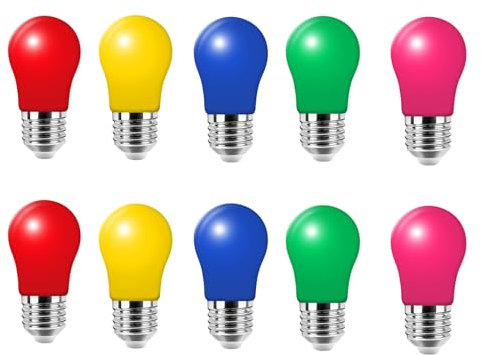 HUAMu farbige LED-Glühbirne E27,3W A50 Birne Form Birnen, rot gelb blau grün rosa, gemischte Farben LED-Glühbirnen für Feen Lichter Bunte Halloween Party Dekoration, 10er Pack