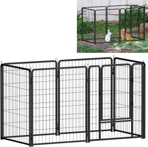 YUENFONG 6 TLG Welpenlaufstall Welpenauslauf 80cm hoch, Freilaufgehege Hundelaufstall Tierlaufstall mit Tür, für Hunde Kaninchen Kleintiere(L, 396x65x80cm)