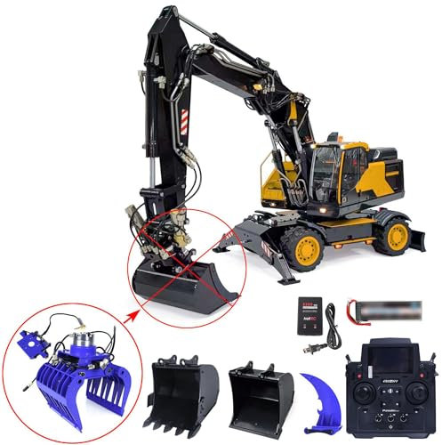 wheelfun 1/14 RC Hydraulikbagger EC380 Rad 3-Arm Bagger Modell Metall Eimer Sound ESC System Controller LESU Baufahrzeug