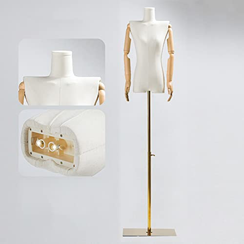 Schneiderpuppe Für Damen, Kleiner Standardcode,, Cremefarbenes Leinen, Schneiderbüste, Schaufensterpuppen-Ausstellungsständer Mit Flacher Schulter, Metallbasis