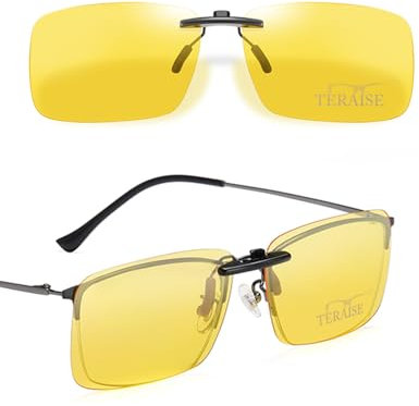TERAISE Clip-on Nachtfahrbrille, Blendschutz Männer und Frauen Nachtsichtbrille, Reduziert effektiv Blendung von Entgegenkommenden Scheinwerfern(60 * 47mm)