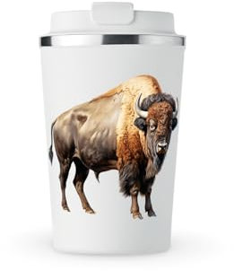 MAXIKIWI - Taza aislada de acero inoxidable de doble pared, a prueba de fugas, vaso de viaje para café o té con tapa, mantiene las bebidas calientes y frías, bisonte americano, 350 ml