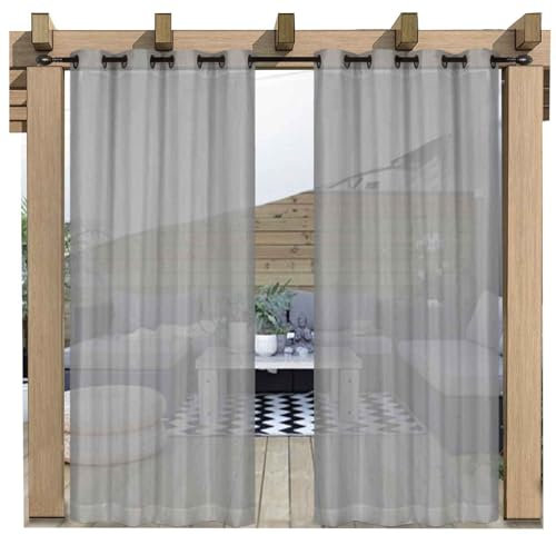 Outdoor Vorhang Wetterfest Transparent mit Obere Ösen, Wasserdicht Outdoorvorhänge Außenvorhang für Balkon Terrasse Garten Pergola Pavillon Sichtschutz,2 Stück (W52 x L108(132*274cm),Hellgrau)