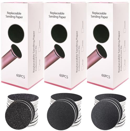 Anglekai 180PCS Foot File Replacement Pad, Self-Adhesive Replaceable Sandpaper Refill Discs for Electric Foot File Refill with 80 Grit/ 100 Grit/ 180 Grit Foot Rasp Pads Remove Hard Dead Skin