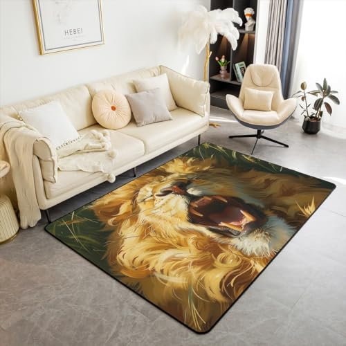 Homemissing Lion Wetterfest Modern Teppich Safari Drucken Outdoor Teppich für Jungs Jungen Mädchen Wildtiere Stil Dekor Teppich 100x150cm Jungle Thema Wohnzimmerteppich