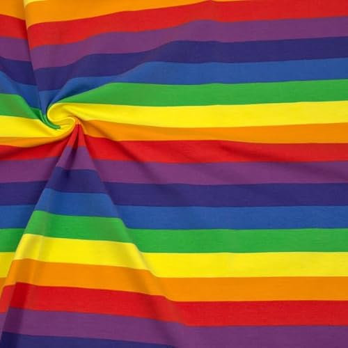 STOFFKONTOR Baumwoll Stretch Jersey Stoff Regenbogenfarben - Öko-Tex Standard 100 - Meterware, Farbe Multicolor - zum Nähen von Kleidern, Röcken, Shirts, Dekoration, UVM.