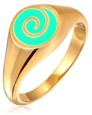 Elli Ring Silber 925 Vergoldet 24K Siegelring Spirale Grün Damen Schmuck Geschenke für Frauen Mädchen Mama Freundin, Silberring Größe 52