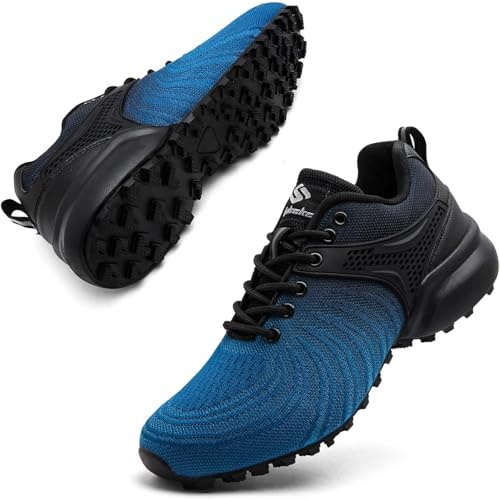 Mufanton Chaussures Trail Homme Chaussures Running Homme Chaussure de Randonnée Baskets Trekking Outdoor Antidérapante Respirantes Légères Chaussures de Marche,Noir Bleu,EU42