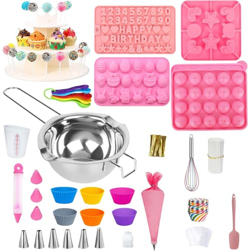 Cake Pop Maker Kit with Easter Cake Pop Mold Cake Pop Stand Chocolate Candy Melting Pot Muffin Cupcakes Lollipop Sticks Piping Bags and Tips Set