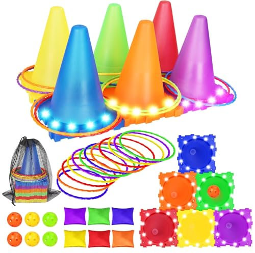 KIMIGO Giochi da Esterno per Bambini,3 in 1 Set da Gioco del Lancio dell'anello,Anello Toss Giocattoli Set,Giochi di Lancio per Bambini, Adulti, Giochi di Lancio ad Anelli per Il Compleanno