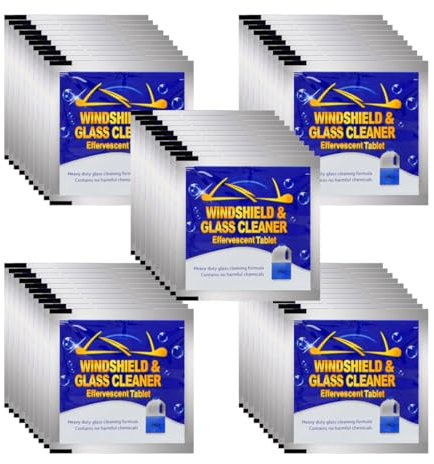 OUDQFCJ 50 Stück Glasreiniger Brausetabletten, Windschutzscheiben Reiniger Tabs, Scheibenwischwasser Konzentrat, Scheibenreiniger Tabletten für Auto (200L)
