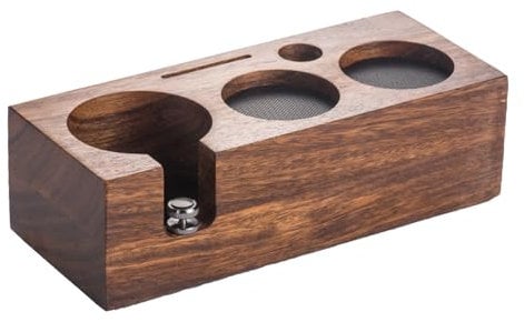 shockassist Tamperstation, Espresso Station aus Walnussholz für 51-53mm Tamper/Distributor und Siebträger, 3in1 Tamping Station für Espreso Zubehör mit Silikonkissen, Einstellbare
