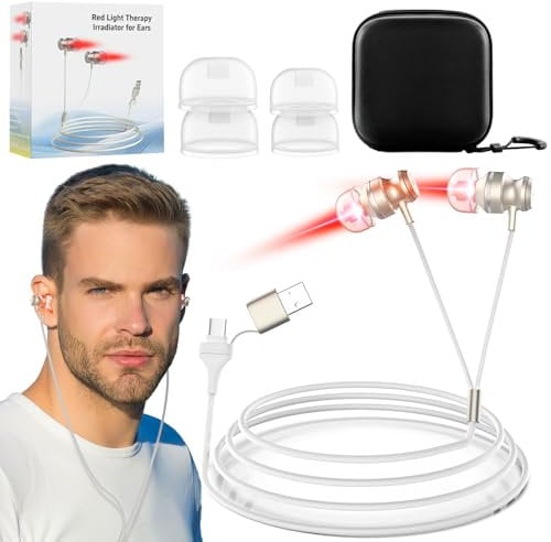 Rotes Licht Therapie für Ohren, Upgrade 650NM Ohr Rotlicht Therapie Gerät, USB Typ C Dual-Purpose Rotlicht Ohr Therapie Gerät mit Aufbewahrungsbox