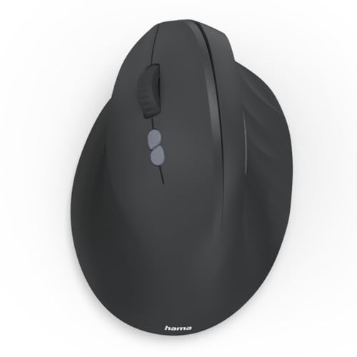 Hama Vertikalmaus für Linkshänder, Bluetooth/Funk (Multi Device, optische Maus ohne Klickgeräusch, 8 Tasten, ergonomische Funkmaus, 800/1200/1600 DPI, kabellos mit Akku, wiederaufladbar) schwarz