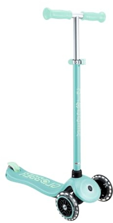 Globber Primo Plus Glow Lights – Tretroller mit 3 Rädern, Leuchtend und fluoreszierend, Roller ab 3 Jahren, höhenverstellbar, Mintgrün